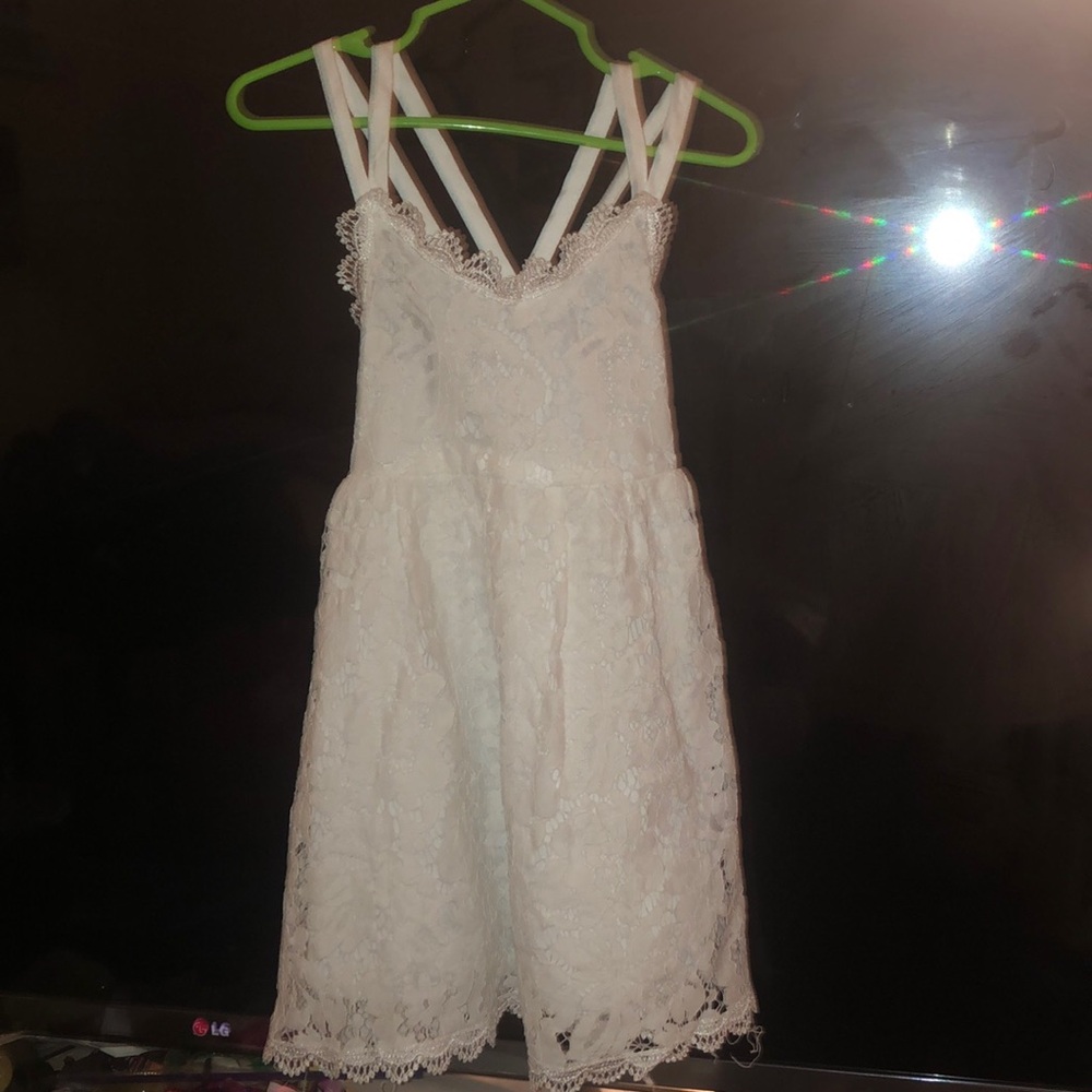 Toddlers Handmade white lace cross back dress with slip
